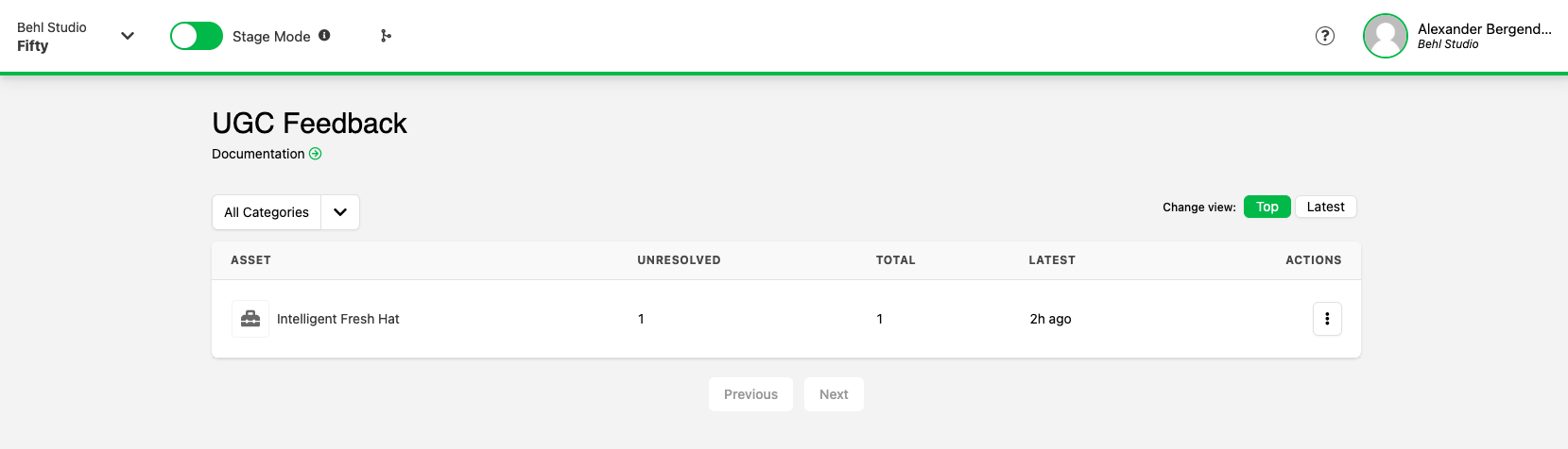 UGC Feedback Overview