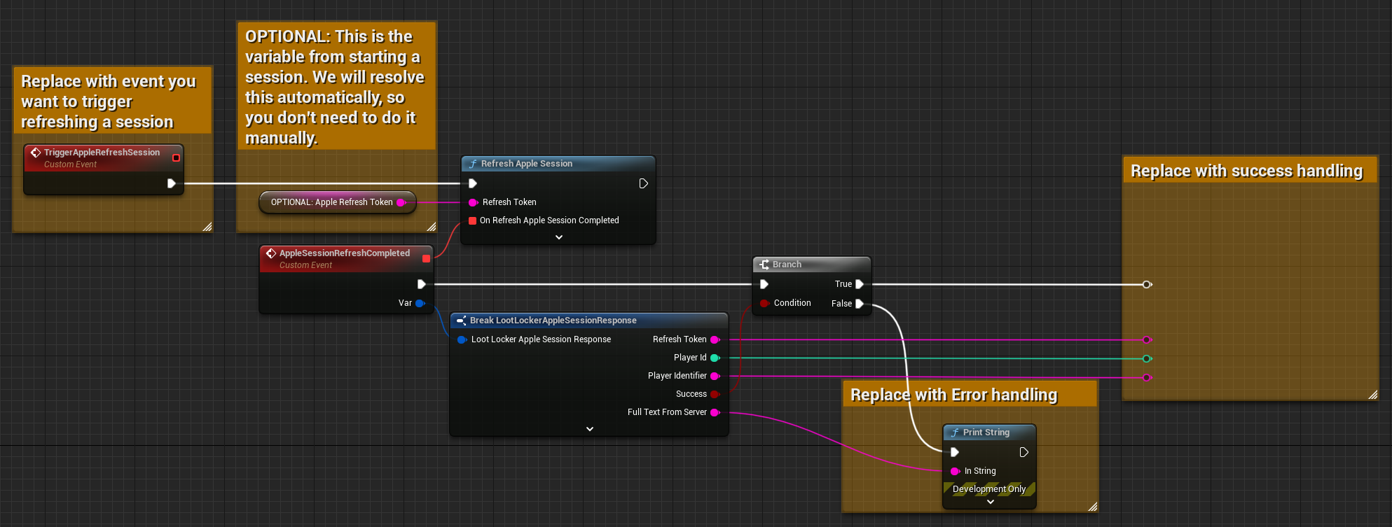 Blueprint example of refreshing a game session with Apple - https://blueprintue.com/blueprint/djpexw1a/