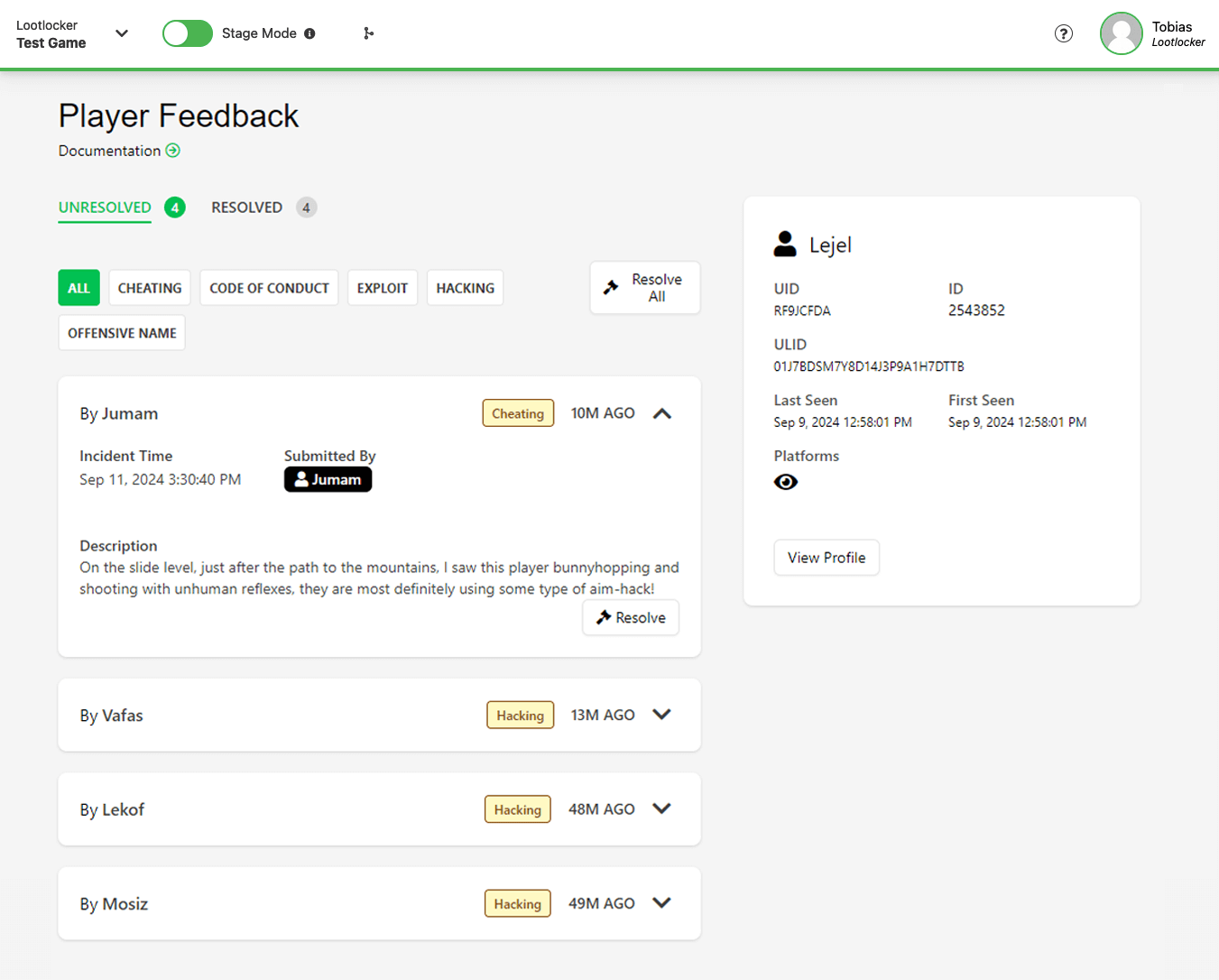 Player Feedback Report