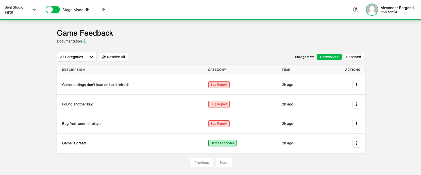 Game Feedback Overview